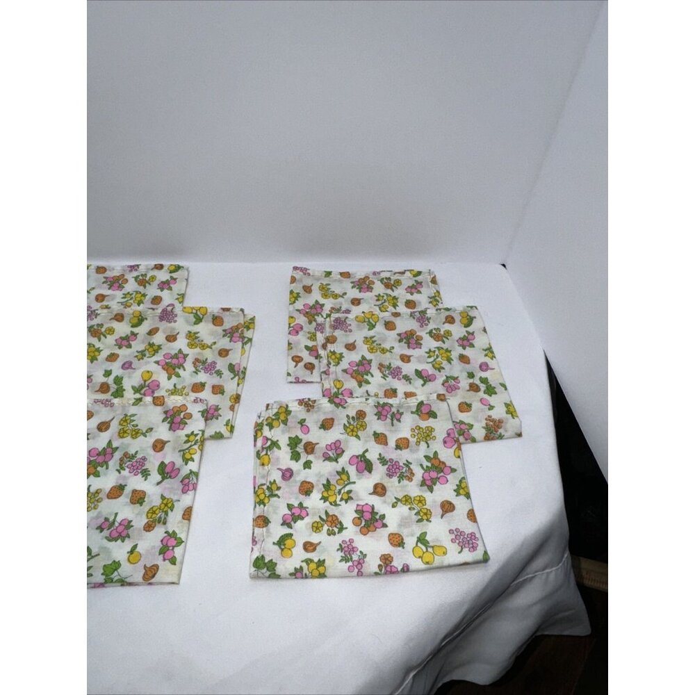 Vintage MCM Bright Fruits Vegetables Cloth Napkin Set Of 6 Handmade Retro Kitsch - Picture 5 of 12